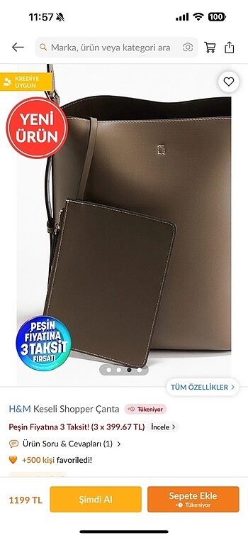 Beden haki Renk H&m keseli shopper canta