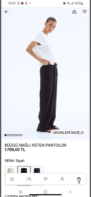 H& m büzgülü keten pantolon