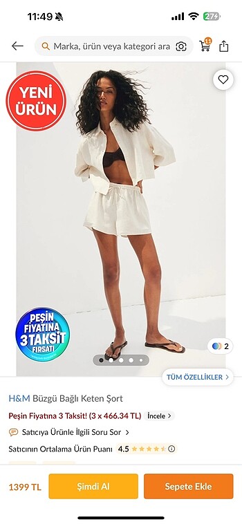 H&m bugü baglı keten sort