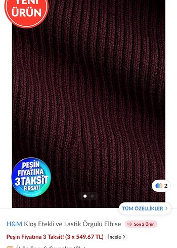 H&M H& m Bordo Düğmeli Midi Triko Elbise