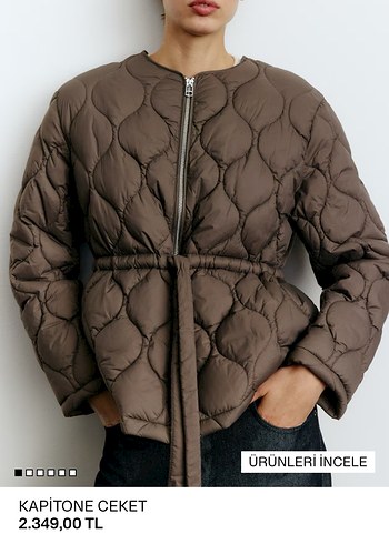 H&m kahverengi Kemerli Kapitone Ceket