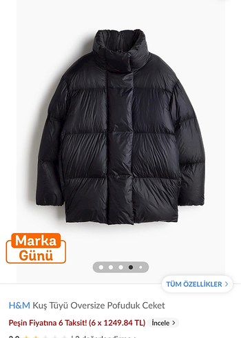 H&M Oversize Siyah Pofuduk Midi Ceket