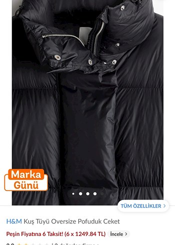 s Beden siyah Renk H&M Oversize Siyah Pofuduk Midi Ceket