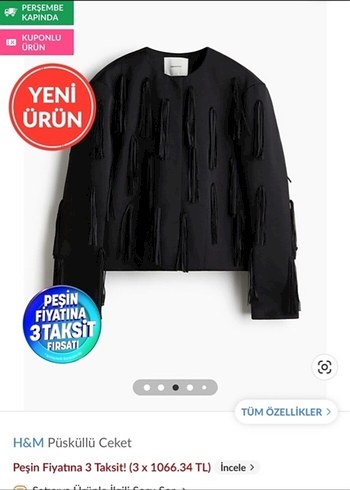 H&M Püsküllü Siyah Kadın Ceket