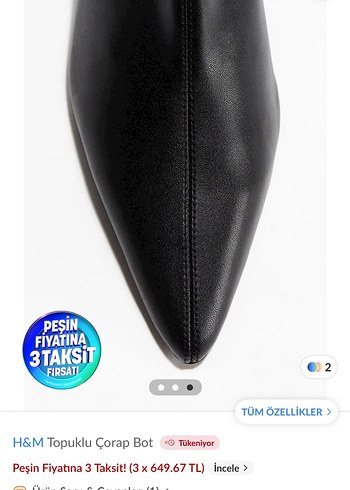 38 Beden H&M Siyah Deri Stiletto Topuklu Bot