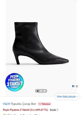 H&M Siyah Deri Topuklu Çorap Bot