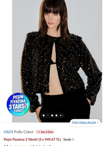 H&M H&m Siyah Payetli Kadın Ceket