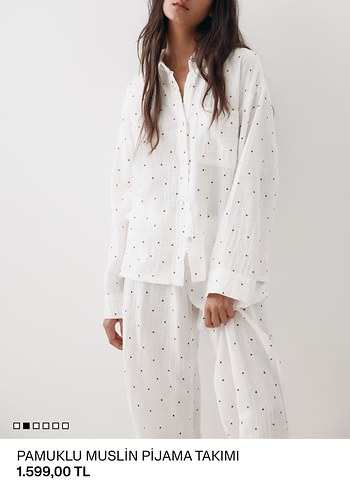 H&M Hm 2 adet Pamuklu Beyaz Puantiyeli Kadın Pijama Takımı