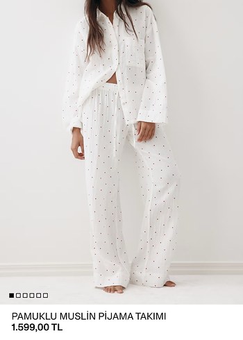 Hm 2 adet Pamuklu Beyaz Puantiyeli Kadın Pijama Takımı