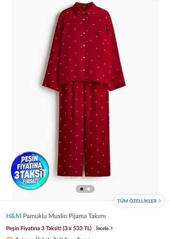 H&M Kadın Bordo Pamuklu Pijama Takımı