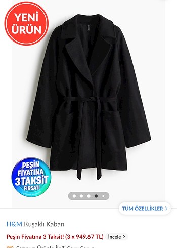 H&M Kuşaklı Siyah Kaban