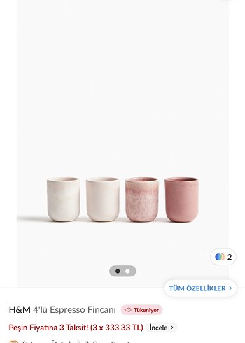H&M 4'lü Pastel Pembe Espresso Fincanı Seti