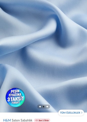 H&M Mavi Saten Uzun Kadın Sabahlık - Görsel 2