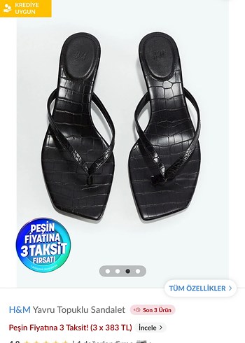 40 Beden H&M Siyah Yavru Topuklu Yılan Desenli Sandalet