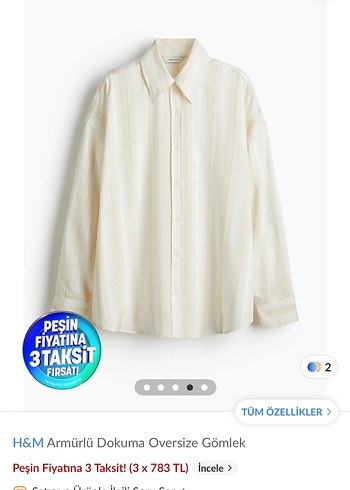 s Beden beyaz Renk H&M Oversize Armürlü Dokuma Gömlek