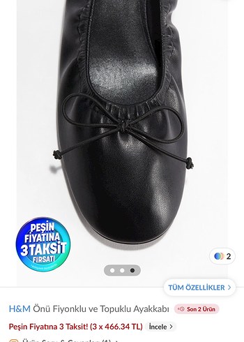 37 Beden H&M Siyah Topuklu Fiyonklu Kadın Babet