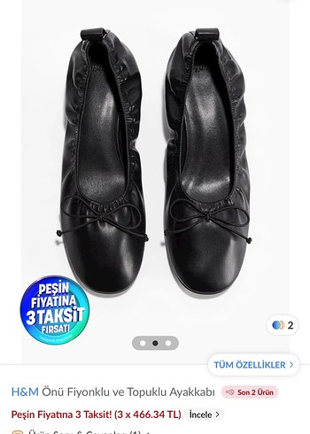 H&M H&M Siyah Topuklu Fiyonklu Kadın Babet