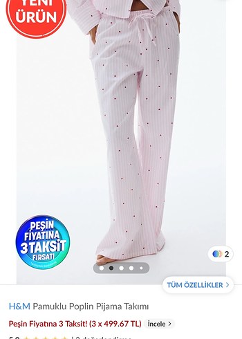 m Beden H&M Pamuklu Poplin Pijama Takımı - Pembe