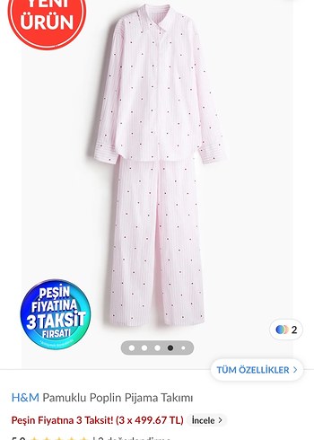 H&M H&M Pamuklu Poplin Pijama Takımı