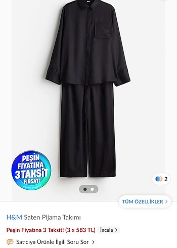 H&M Siyah Saten Pijama Takımı toplam 4 ürün