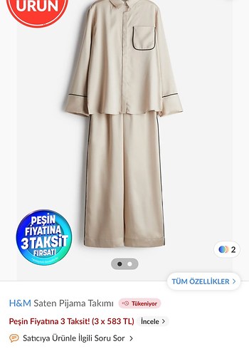 H&M H&M Siyah Saten Pijama Takımı toplam 4 ürün
