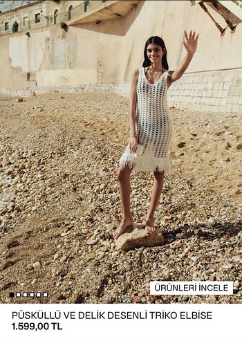 H&M H&m Püsküllü ve Delik Desenli Triko Elbise