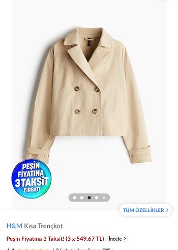 H&M Bej Kısa Düğmeli Kadın Trençkot