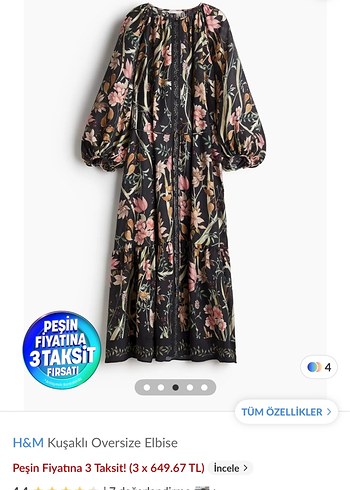 H&M Kuşaklı Oversize Bohem Çiçekli Elbise