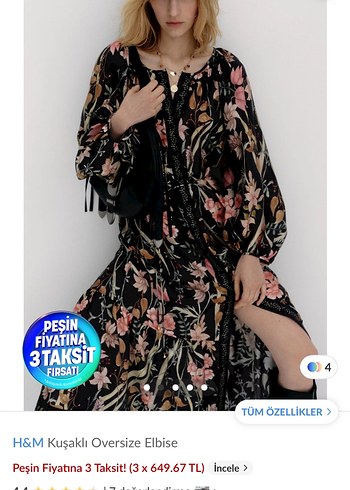m Beden H&M Kuşaklı Oversize Bohem Çiçekli Elbise