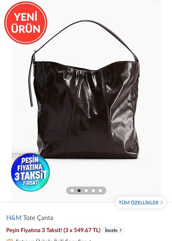 H&M Siyah Parlak Deri Tote Çanta