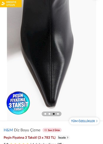 42 Beden H&M Siyah Deri Diz Boyu Stiletto Çizme