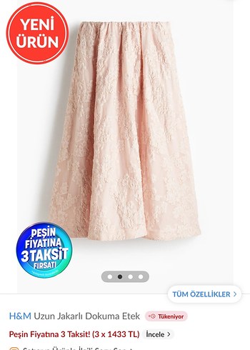 H&M H&M Pembe Uzun Jakarlı Pamuk Etek