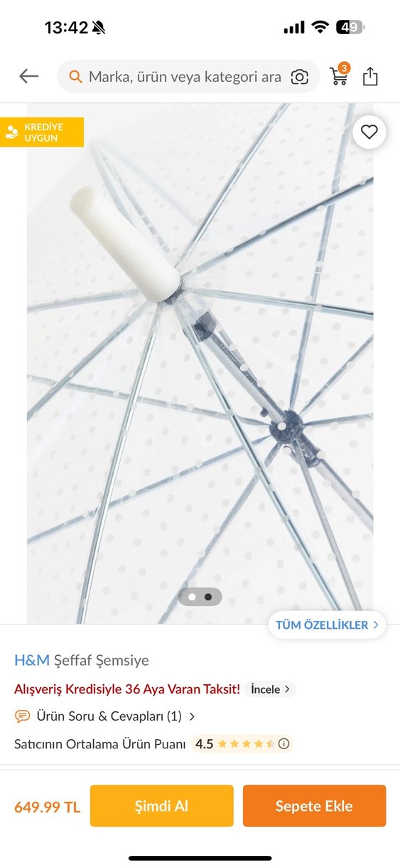 H&M Beyaz Şeffaf Kadın Şemsiye - Görsel 2