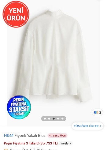 H&M Beyaz Düğmeli Uzun Kollu Bluz
