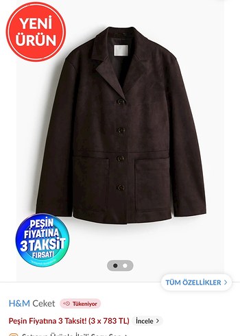 H& m Kahverengi Süet Düğmeli Kadın Blazer
