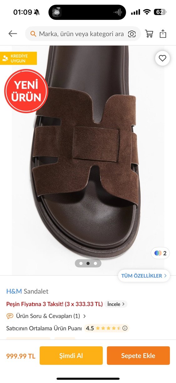 H&M Erkek Kahverengi Bantlı Sandalet - Görsel 2