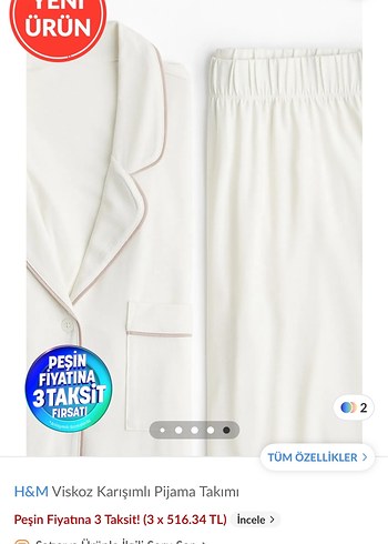 H&M H&M Beyaz Viskoz Karışımlı Pijama Takımı