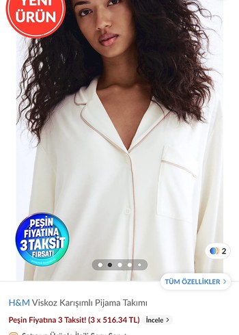 m Beden H&M Beyaz Viskoz Karışımlı Pijama Takımı