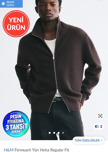 H&M Erkek Koyu Kahverengi Fermuarli Triko Hirka