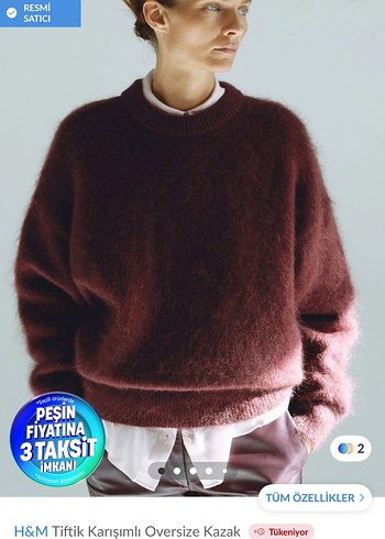 H&M Bordo Oversize Tiftik Karisimli Kazak