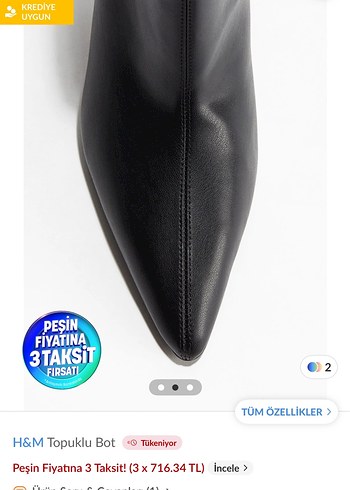 38 Beden H&M Siyah Deri Stiletto Topuklu Bot