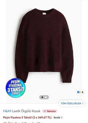 Bordo Lastik Örgülü Kadın Kazak