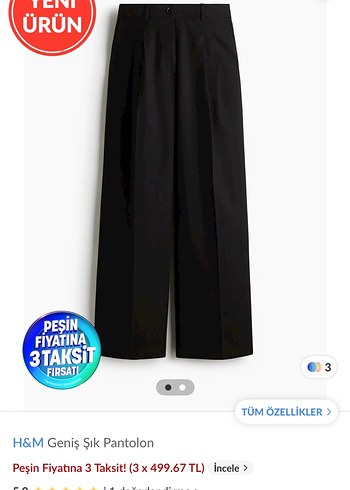 H&M Siyah Geniş Kesim Kadın Pantolon
