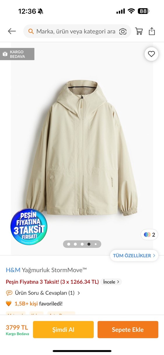 H&M Bej Kapüşonlu Yağmurluk - Görsel 4