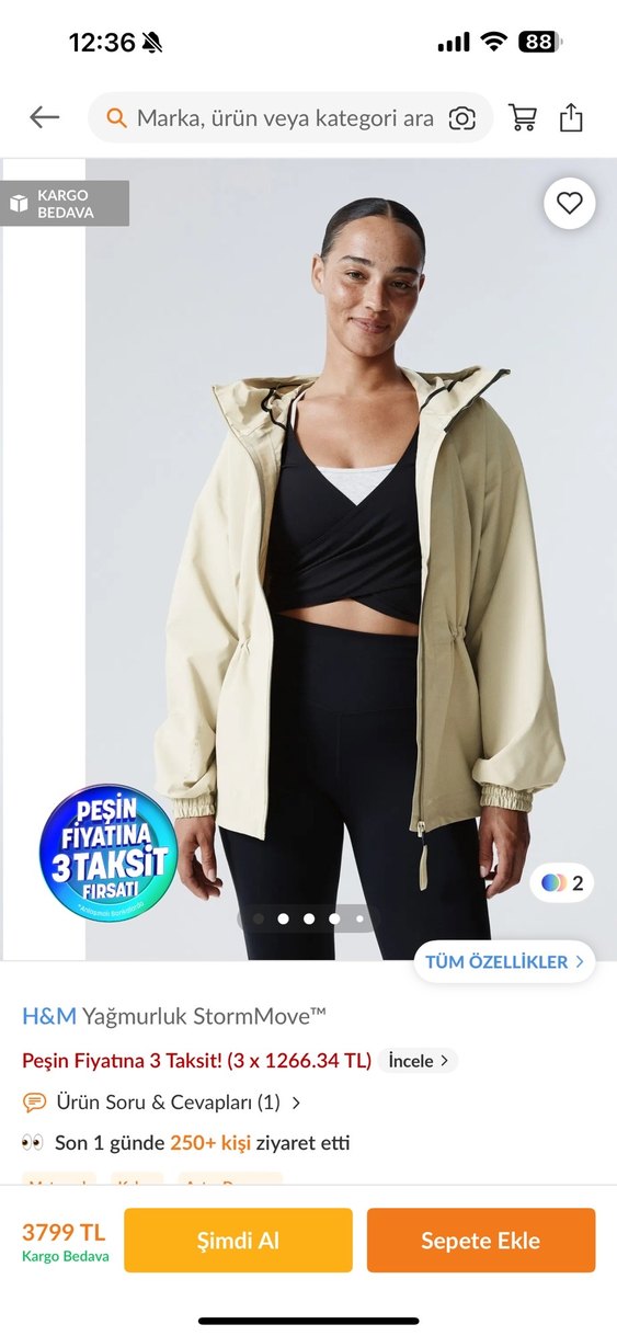 H&M Bej Kapüşonlu Yağmurluk - Görsel 2