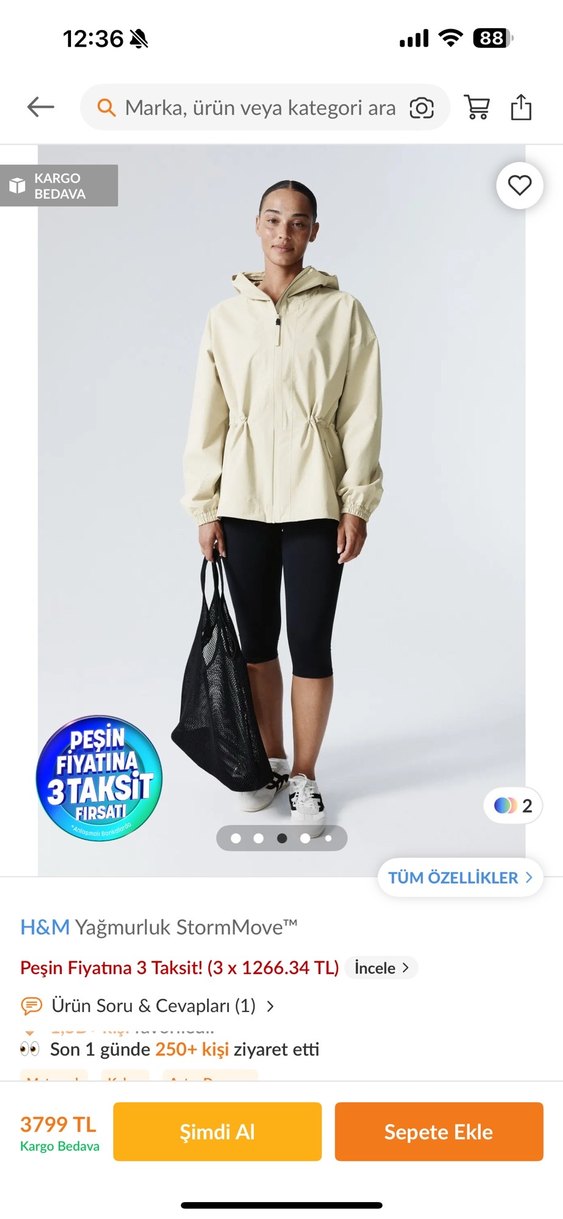 H&M Bej Kapüşonlu Yağmurluk - Görsel 3