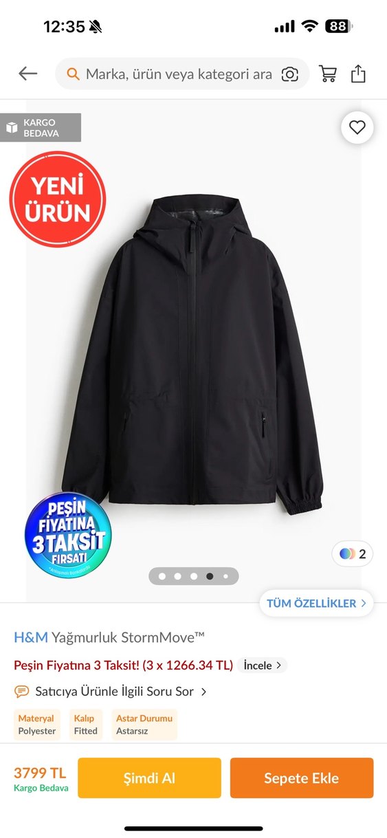 H&M Siyah Yağmurluk - Görsel 4