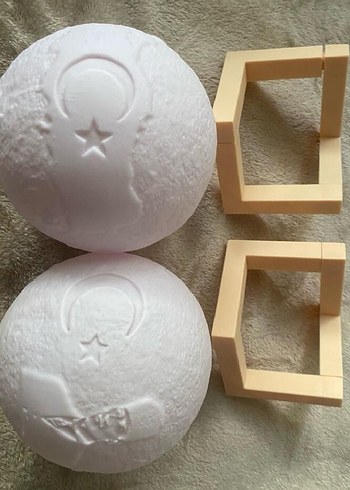 Beyaz Ay ve Atatürk Kabartmalı ve Türkiye bayrağı gece lambası - Görsel 2