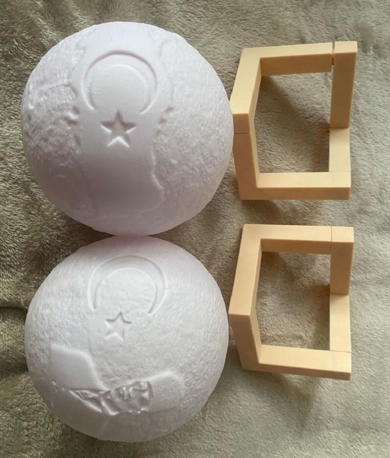 Beyaz Ay ve Atatürk Kabartmalı ve Türkiye bayrağı gece lambası - Görsel 2