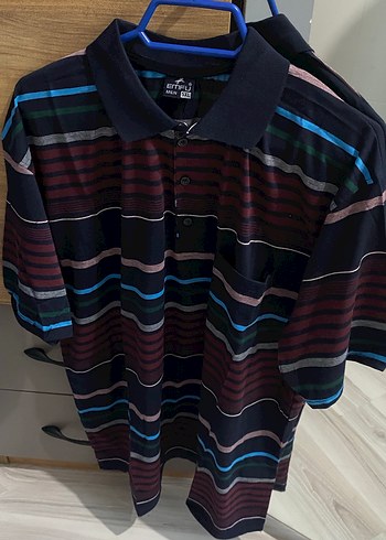 Çok Renkli çizgili Kısa Kollu Polo Tişört - Görsel 3